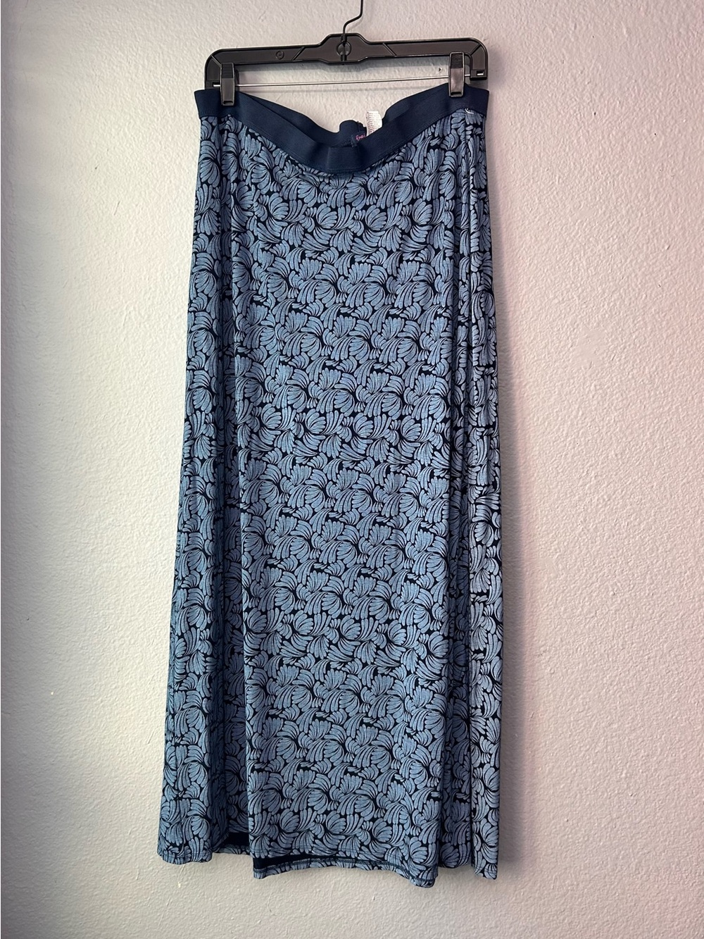 Fresh Produce Blue Long Jersey Maxi Skirt With Slit Made USA Pull On Stretchy
